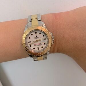 Rolex Yacht-Master Gold and Silver Watch with White Dial 29mm